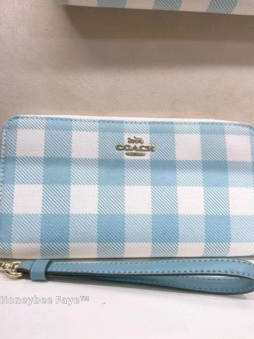 Long Zip Around Wallet With Gingham Print CFA13